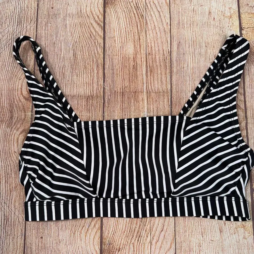 Kona Sol Medium Black and White Striped Bikini Top